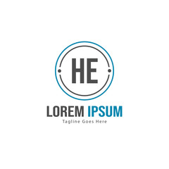 Initial HE logo template with modern frame. Minimalist HE letter logo vector illustration