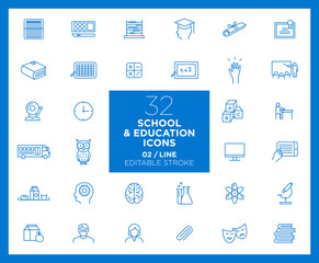 Set of School and Education icons in line	- Back to School