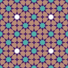 Cotton fabric Abstract geometric mosaic pattern with polygons and stars, marbled tiles in Moroccan style, textured seamless vector illustration
