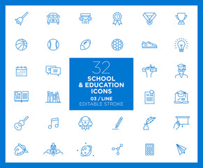 Set of School and Education icons in line	- Back to School