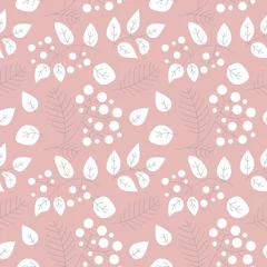 Fototapeten Seamless pattern with flowers, leaves and berries. Vector spring template. Design for paper, cover, fabric, interior decor © Natalia
