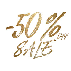 Illustration of text discounts for sale gold glitter letters