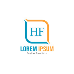 Initial HF logo template with modern frame. Minimalist HF letter logo vector illustration
