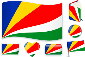 Seychelles flag in seven shapes. Editable and separate layers.