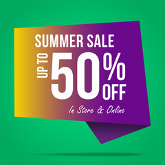 Summer sale 50% offer label sticker, sale discount price tag, label design for your discount campaign promotion in several occasion season sales