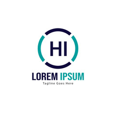 Initial HI logo template with modern frame. Minimalist HI letter logo vector illustration