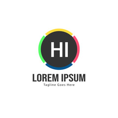 Initial HI logo template with modern frame. Minimalist HI letter logo vector illustration