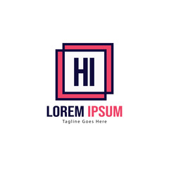 Initial HI logo template with modern frame. Minimalist HI letter logo vector illustration