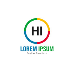 Initial HI logo template with modern frame. Minimalist HI letter logo vector illustration