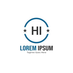 Initial HI logo template with modern frame. Minimalist HI letter logo vector illustration