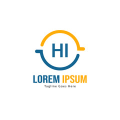 Initial HI logo template with modern frame. Minimalist HI letter logo vector illustration