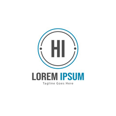Initial HI logo template with modern frame. Minimalist HI letter logo vector illustration