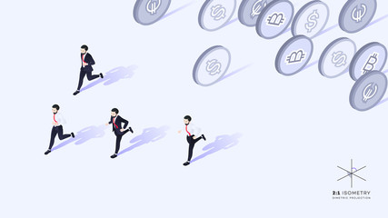 Businessmen running away from money.