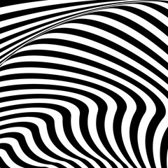 Abstract pattern of wavy black stripes. Distortion, analogue of optical illusion. Vector illustration