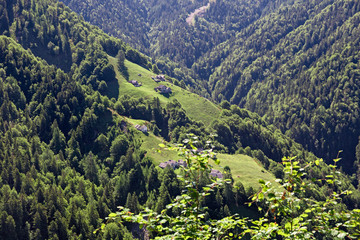 Naklejka na ściany i meble Panoramic view of some mountain pastures in the upper Vigezzo valley, in Piedmont Italy.