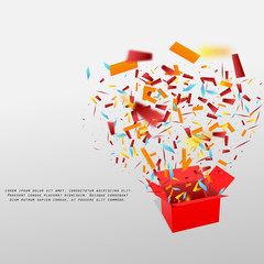 Open Red Gift Box and Confetti. Enter to Win Prizes. Vector Illustration.EPS 10.