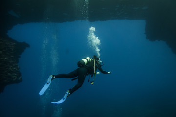 Scuba divers swimming under water