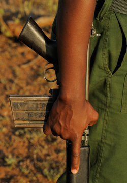 Anti poaching patrol guard White rhinoceros