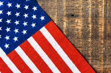 American flag on wood table