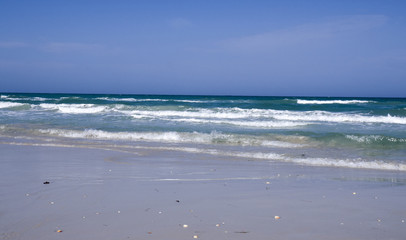 Fototapeta na wymiar Tunisia, sandy beach and sea, good for leisure
