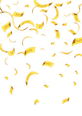 White background. Sign of sale over confetti background. Vector illustration of a holiday. An abstract background celebrating the celebration of golden confetti.