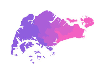 Obraz premium Vector isolated illustration of simplified administrative map of Singapore. Borders of the regions. Multi colored silhouettes