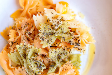 Mediterranean food concept. Plate of fresh pasta.