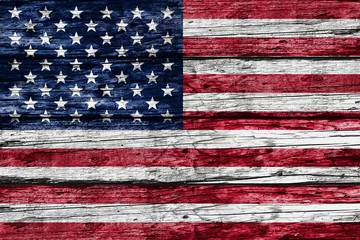 American Flag On Old Rustic Wooden Background