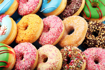 donuts in different glazes with chocolate