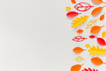 autumn leaves in the right side on an white background