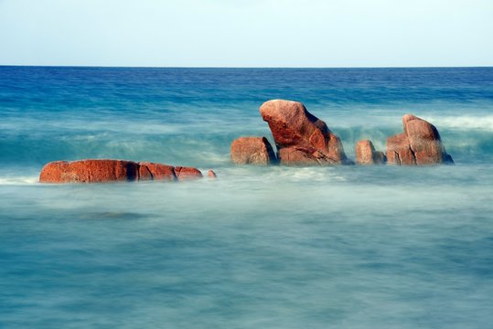 Granite rocks, Anse Takamaka beach, Praslin Island, Seychelles, Africa