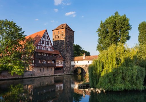 Weinstadel and water tower by the river Pegnitz, Sebald historic centre, Nuremberg, Middle Franconia, Franconia, Bavaria, Germany, Europe