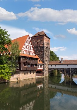 Weinstadel and water tower by the river Pegnitz, Sebald historic centre, Nuremberg, Middle Franconia, Franconia, Bavaria, Germany, Europe