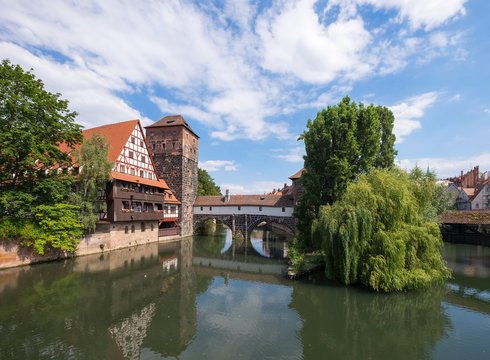 Weinstadel and water tower by the river Pegnitz, Sebald historic centre, Nuremberg, Middle Franconia, Franconia, Bavaria, Germany, Europe