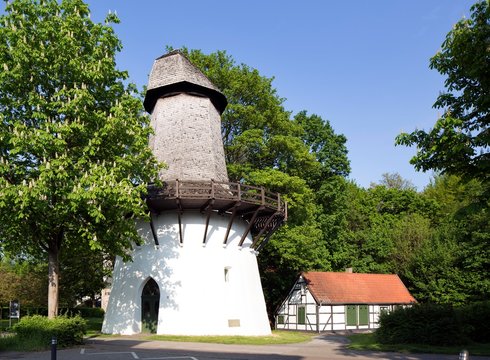 Former wind pumping station with pump keeper's house, Konigsborn saltworks, Unna, Ruhr district, North Rhine-Westphalia, Germany, Europe
