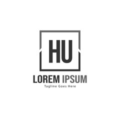 Initial HU logo template with modern frame. Minimalist HU letter logo vector illustration