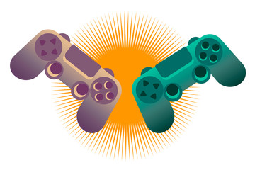 Color illustration of a pair of joysticks for a gaming console