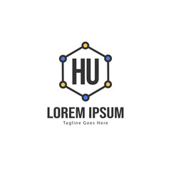 Initial HU logo template with modern frame. Minimalist HU letter logo vector illustration