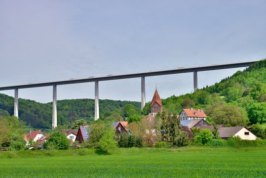 Kochertal bridge on the A6 and Geislingen, Braunsbach, Baden-Wurttemberg, Germany, Europe