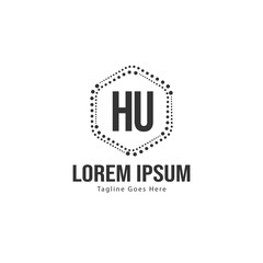Initial HU logo template with modern frame. Minimalist HU letter logo vector illustration