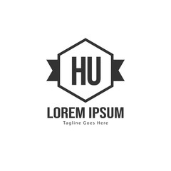 Initial HU logo template with modern frame. Minimalist HU letter logo vector illustration