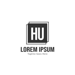 Initial HU logo template with modern frame. Minimalist HU letter logo vector illustration