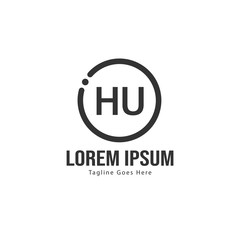 Initial HU logo template with modern frame. Minimalist HU letter logo vector illustration