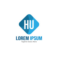 Initial HU logo template with modern frame. Minimalist HU letter logo vector illustration