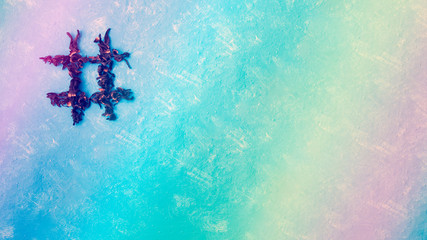 hashtag of tea hibiscus on a blue background with a rainbow. Food typography. Design element.