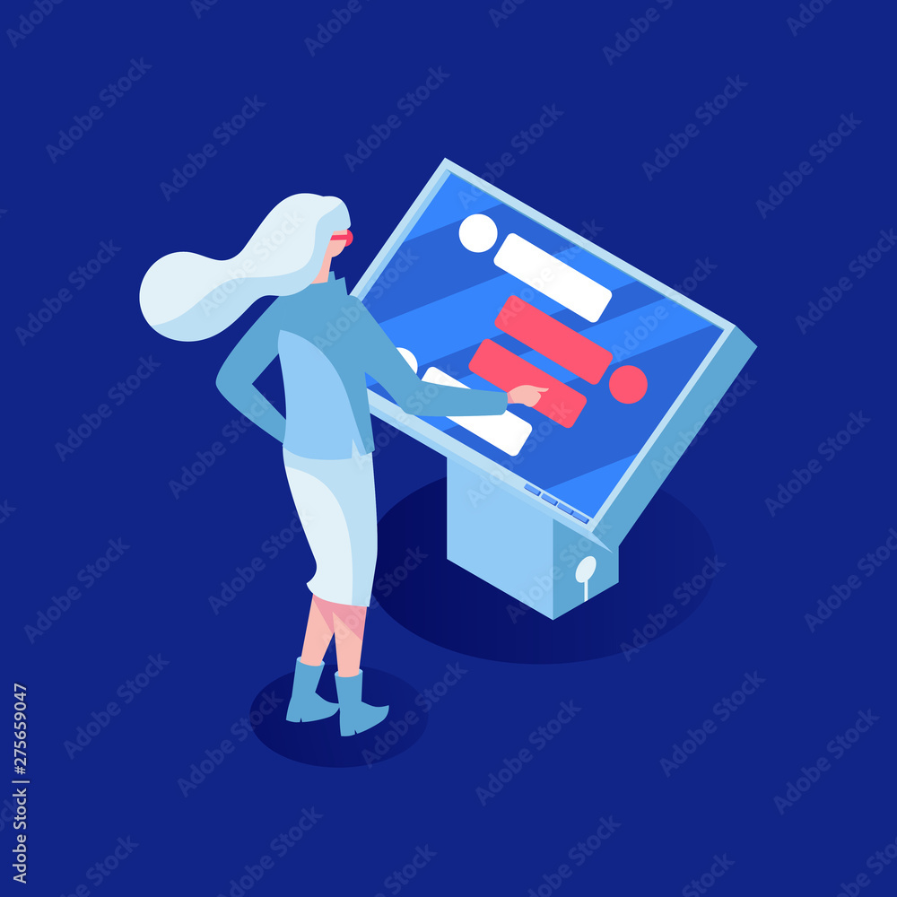Aufkleber customer support vector isometric illustration. artificial intelligence. young girl standing in fron