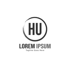 Initial HU logo template with modern frame. Minimalist HU letter logo vector illustration