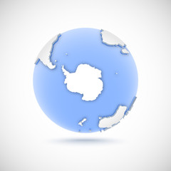 Volumetric globe in white and blue colors. 3d vector illustration Antarctica