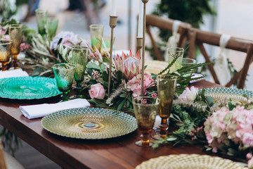 Boho wedding table for a newlywed banquet.