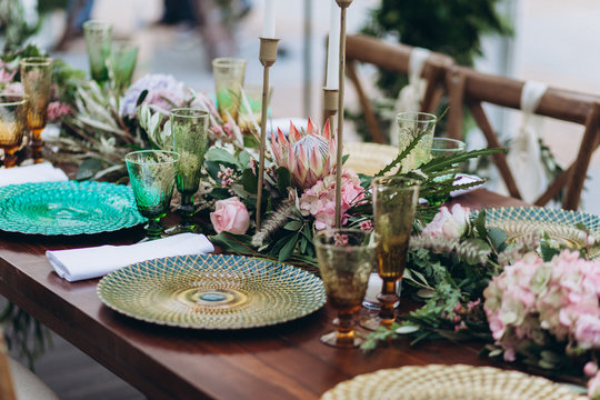 Boho wedding table for a newlywed banquet.
